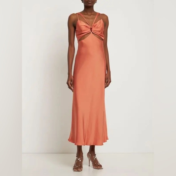 Jonathan Simkhai Josette Cut Out Draped Midi Dress in Coral - Size 10 - Picture 4 of 8